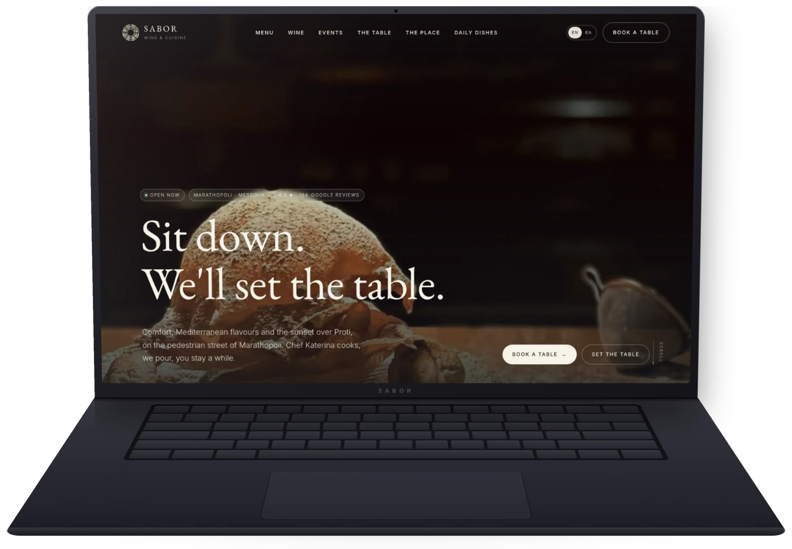 Sabor Wine & Cuisine — the restaurant website we designed and built. Visit the live site.